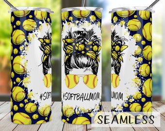 Softball Mom Tumbler Sublimation Design: Seamless Skinny Tumbler Wrap (PNG Digital Download)