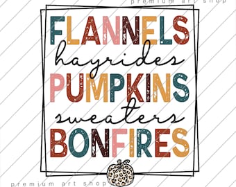 Fall Vibes PNG, Flannels, Pumpkins, Bonfires (Digital Download)