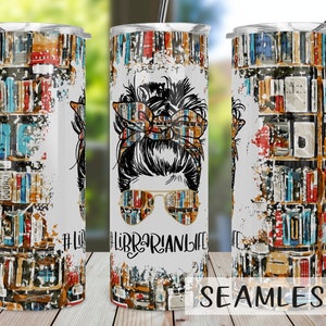 Bibliothekar Life Tumbler Sublimation Design Download, Nahtloses 20oz Skinny Tumbler Design PNG, Tumbler Wrap PNG, Schulbücherei, Bibliothek