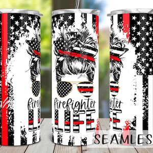 Vaso térmico Firefighter Life con diseño: Diseño sin costuras, 20 oz, diseño delgado (descarga digital PNG)