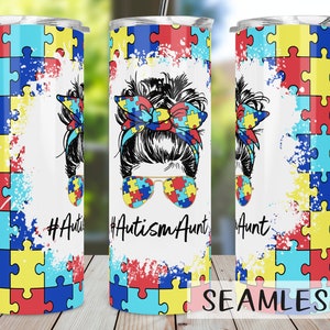 Autism Aunt Tumbler Sublimation Design Download, Seamless 20oz Skinny Tumbler Design PNG, Autism Tumbler PNG