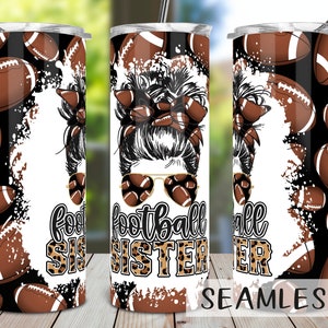 Football Sister Tumbler PNG, Football Sister Leopard Tumbler Sublimation Design Download, Seamless 20oz Skinny Tumbler Design PNG, Football
