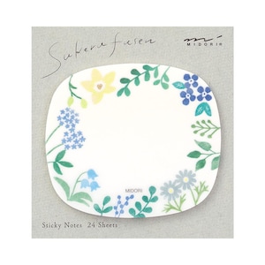 May include: Floral sticky notes with a white background and a border of colorful flowers and green leaves. The text "Sukera fusen" is written in cursive at the top, and "Sticky Notes 24 Sheets" is at the bottom.