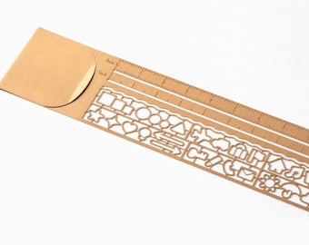 Midori Clip Ruler - Copper - 0.3mm thick, 15cm with stencils for planning!