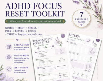 ADHD Focus Reset Toolkit, Printable Focus Worksheets, Distraction Reset PDF