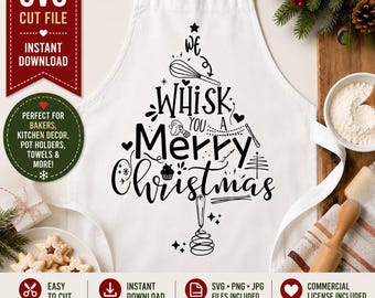 We Whisk You A Merry Christmas SVG, Christmas Baking Cut File, Pot Holder Design
