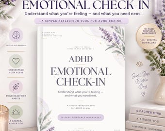 ADHD Emotional Check-In Printable, Self Reflection Worksheet for Adults
