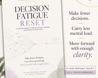 Decision Fatigue Workbook, Choice Overload & Overthinking Reset, Mental Load Printable PDF