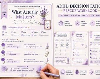 ADHD Decision Fatigue Workbook, Printable Decision Making Planner, Overthinking Worksheet, A4 PDF