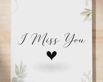 I Miss You Printable Card, Watercolor Botanical 5x7 Digital Download