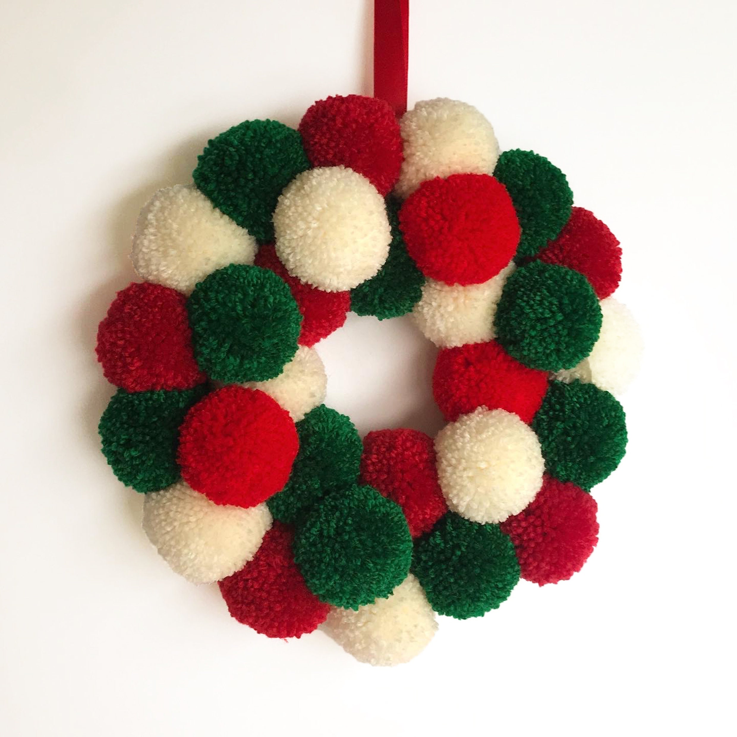 Christmas Pom Pom Wreath Etsy