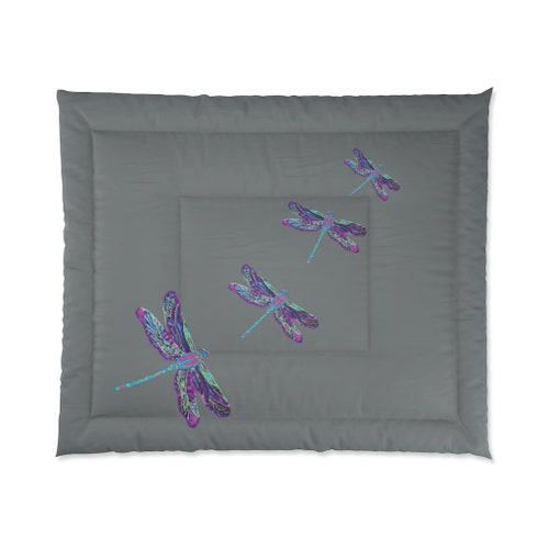 Dragonflies on drk shops Grey Comforter