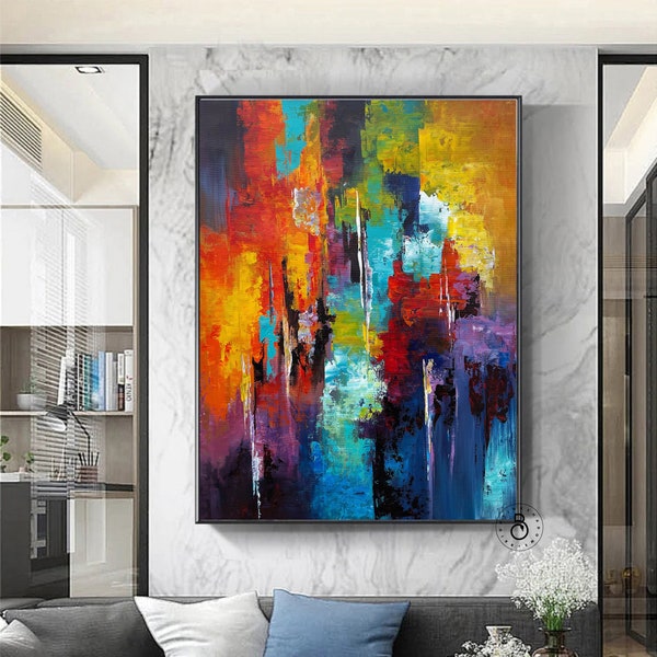 All mix bright Acrylic Color Abstract, Handmade Painting on Canvas, Huge Size Wall Art with Heavy Textured