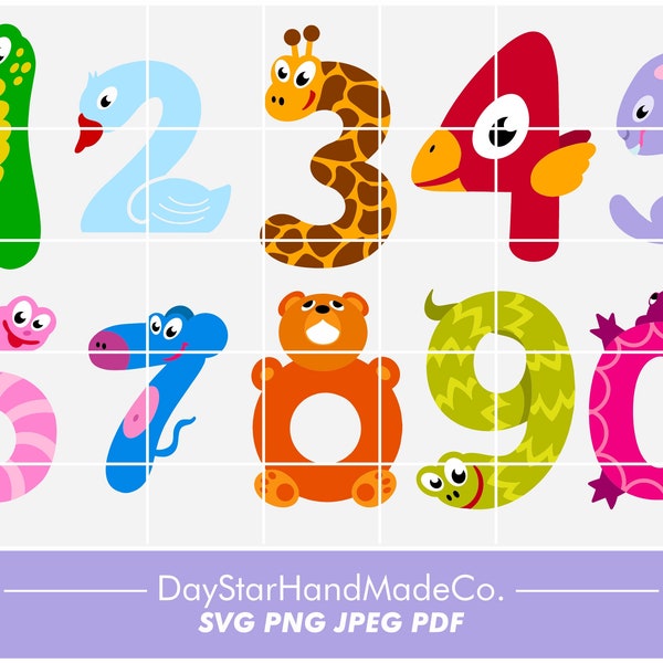 Cute Animal Numerical Numbers. Svg Cut File. Hand Drawn Numerical Numbers. Birthday Png Designs. Svg Png Jpg Pdf.