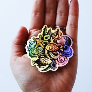 Holographic Reef Sticker, Fish sticker, waterproof sticker, holographic sticker, Coral Reef sticker, Bottle stickers, Fish Vinyls