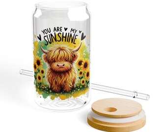 Sunshine Highland Cow Sipper Glass, 16oz