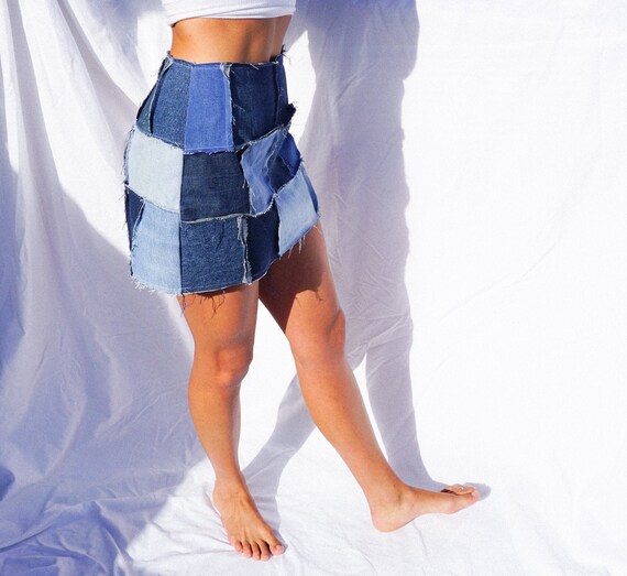 patchwork denim skirt