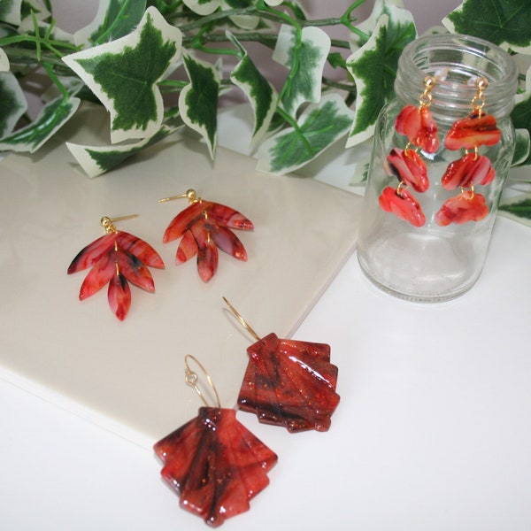 Sunset Collection | Polymer Clay Stud and Statement Earrings | Veined Marble | Handmade Jewellery | Hypoallergenic Earrings