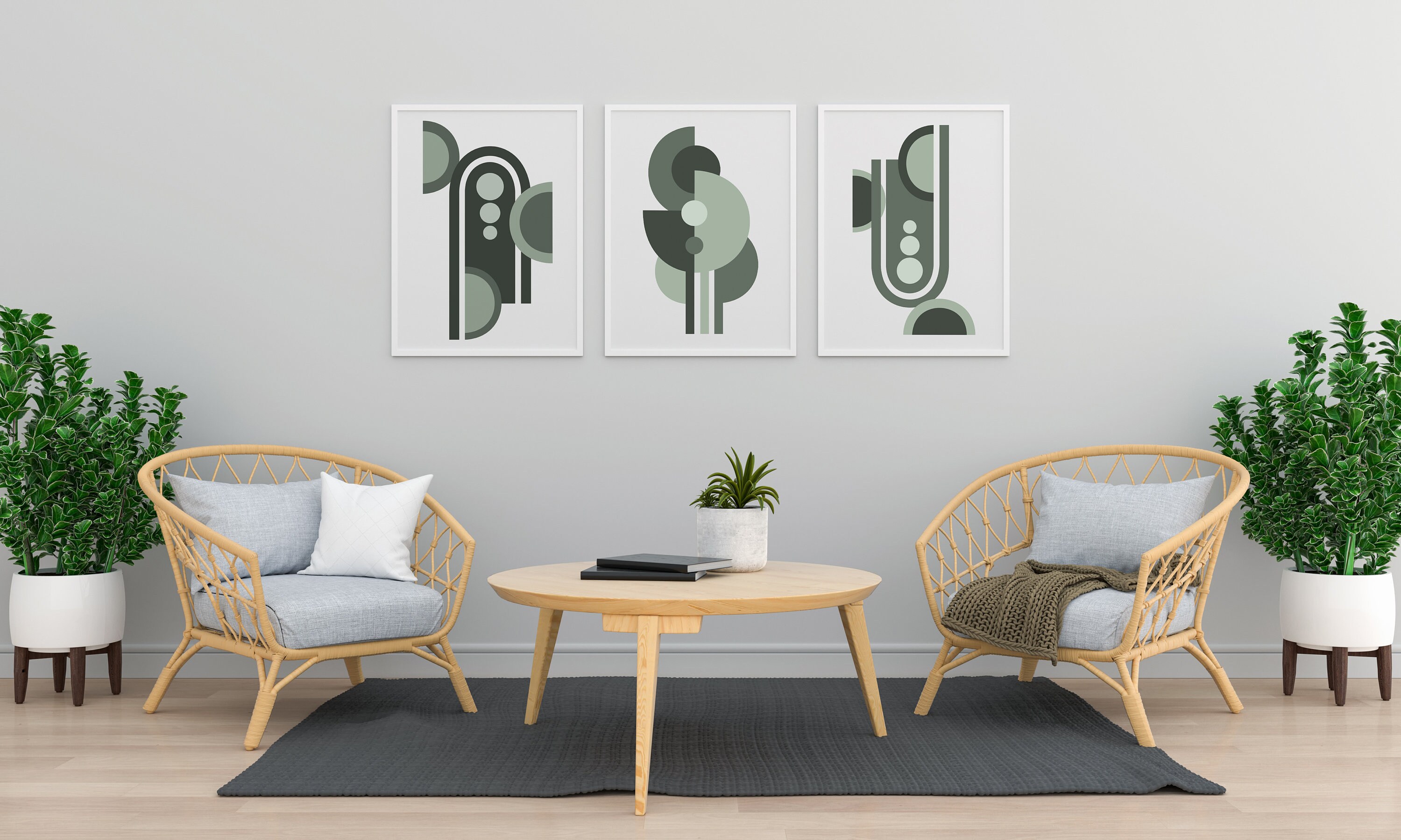 Mid Century Modern Green Wall Art Art Deco Style Set of Etsy UK