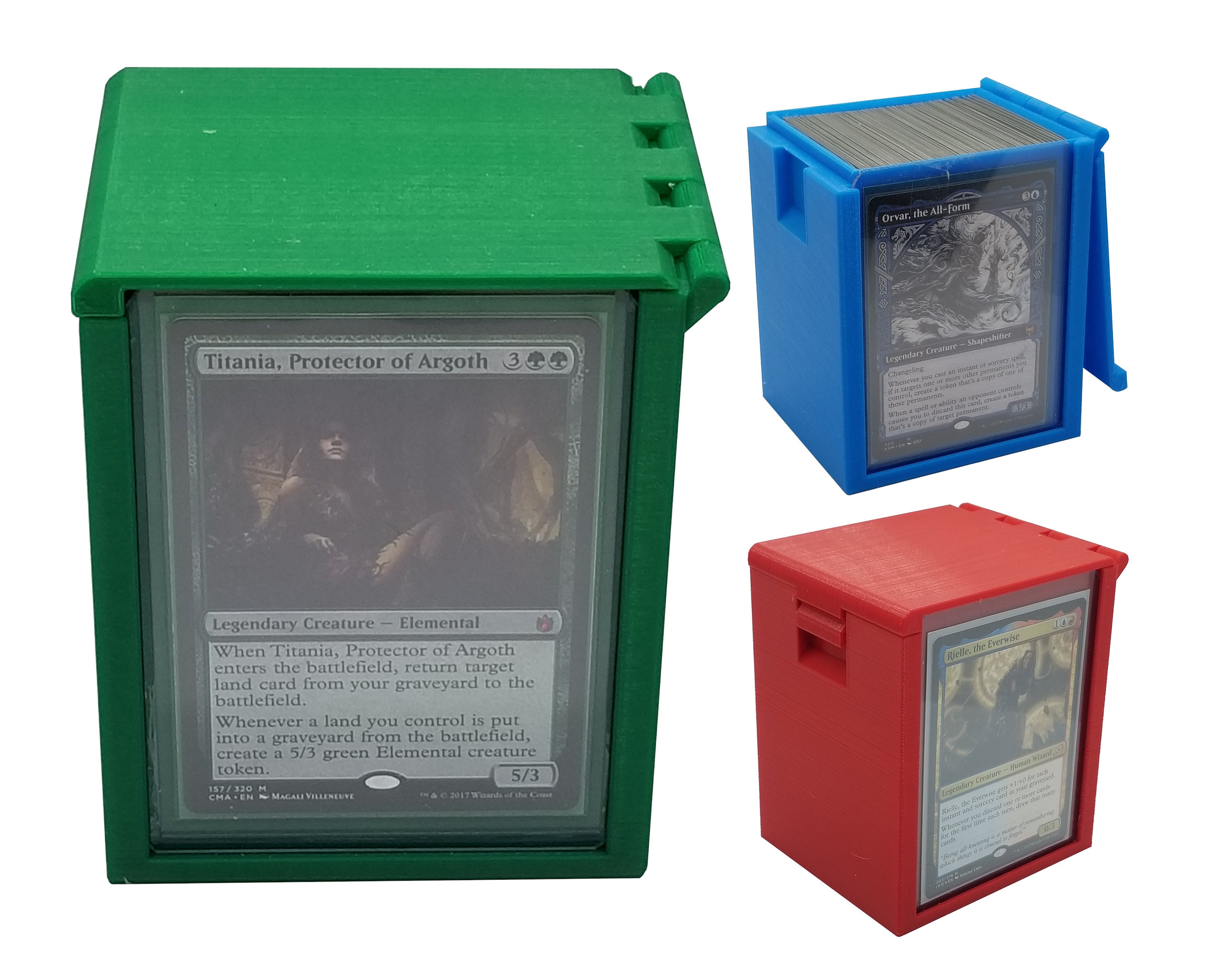 Caja de 3 piezas para cartas, caja de cartas coleccionables para más de 100  tarjetas, protector de cartas, caja de almacenamiento, caja de cartas  compatible con MTG TCG (negro, rojo, verde) 