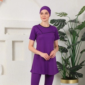 Modest Turban Swimsuit: Black Bow-Detailed Half-Covered Bedir Swimsuit for Conservative, Religious, and Muslim Women