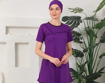 Modest Turban Swimsuit: Black Bow-Detailed Half-Covered Bedir Swimsuit for Conservative, Religious, and Muslim Women