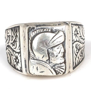 925 Rectángulo de plata esterlina Anillo militar romano de cejas para hombres, joyería de piedras preciosas hechas a mano, anillo de aniversario, anillo único para hombres, regalo para él