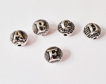 Alphabet Letter Beads: 8mm Silver Plated Name Bracelet Charms