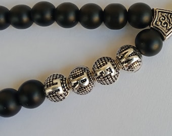 Onyx Tasbih Custom Name with Matte Black Stone Round Prayer Beads, Personalized Rosary Islamic Gift, Muslim Prayer Beads, Masbaha, Subha