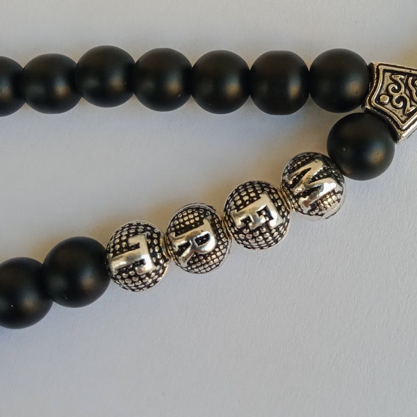 Onyx Tasbih Custom Name with Matte Black Stone Round Prayer Beads, Personalized Rosary Islamic Gift, Muslim Prayer Beads, Masbaha, Subha