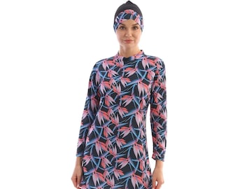 Traje de baño burkini floral: traje de baño islámico modesto