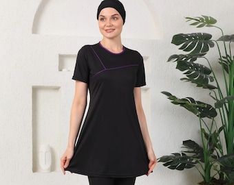 Black Burkini Swimsuit: Modest Muslim Swimwear with Hijab