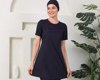 Navy Blue Burkini Swimsuit: Modest Full Cover Hijab Swimwear