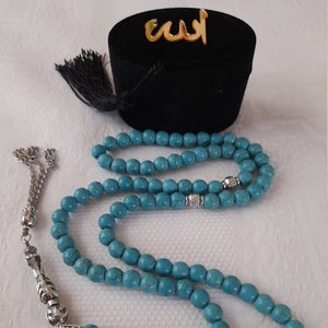 Personalized Turquoise Tesbih, Turkish Prayer Beads, Worry Beads Tasbeeh, Islamic Misbaha