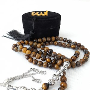 Personalized Tiger Eye Tesbih Prayer Beads with Velvet Box