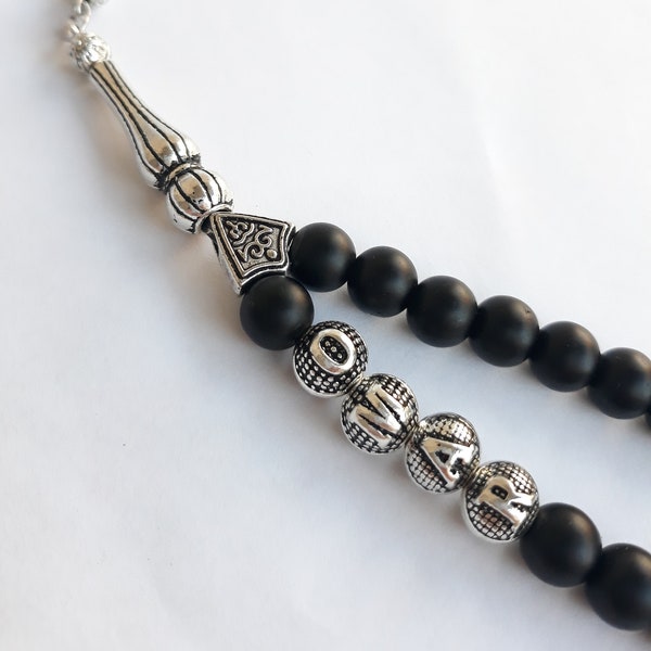Personalized Tasbih, Custom Name with Matte Black Stone Round Prayer Beads,  Rosary Gift, Prayer Beads, Custom rosary, Eid Qurban Gift
