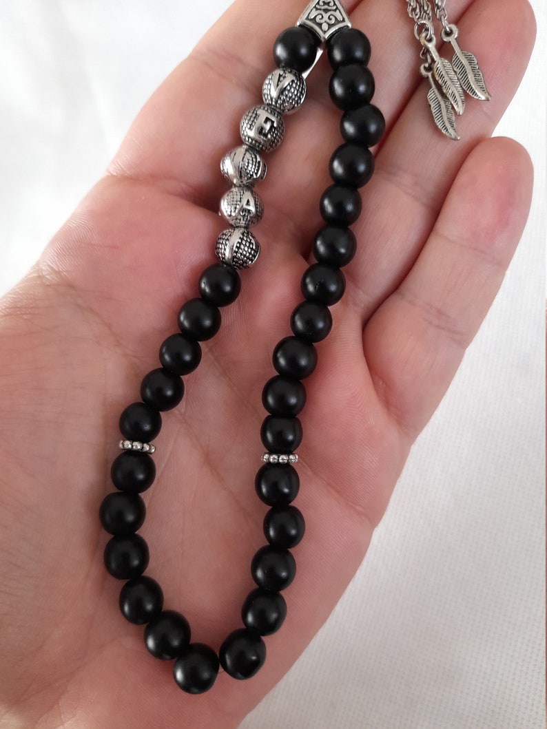 Nom personnalisé Tasbih en onyx avec perles de prière rondes en pierre noire mate, cadeau islamique chapelet personnalisé, perles de prière musulmanes, Masbaha, Subha image 2