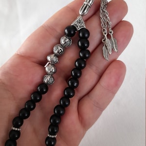 Nom personnalisé Tasbih en onyx avec perles de prière rondes en pierre noire mate, cadeau islamique chapelet personnalisé, perles de prière musulmanes, Masbaha, Subha image 9