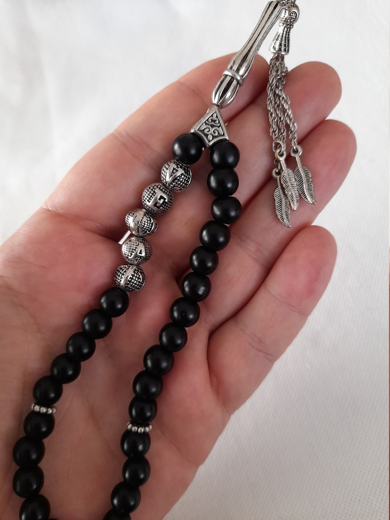 Nom personnalisé Tasbih en onyx avec perles de prière rondes en pierre noire mate, cadeau islamique chapelet personnalisé, perles de prière musulmanes, Masbaha, Subha image 9