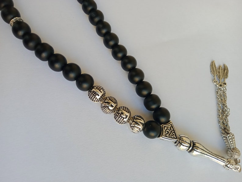Nom personnalisé Tasbih en onyx avec perles de prière rondes en pierre noire mate, cadeau islamique chapelet personnalisé, perles de prière musulmanes, Masbaha, Subha image 6