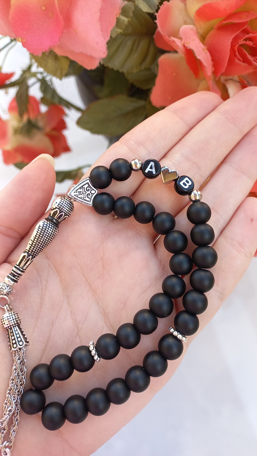 Black Onyx Tasbih With Name Tesbih, Personalized With Initials and ...