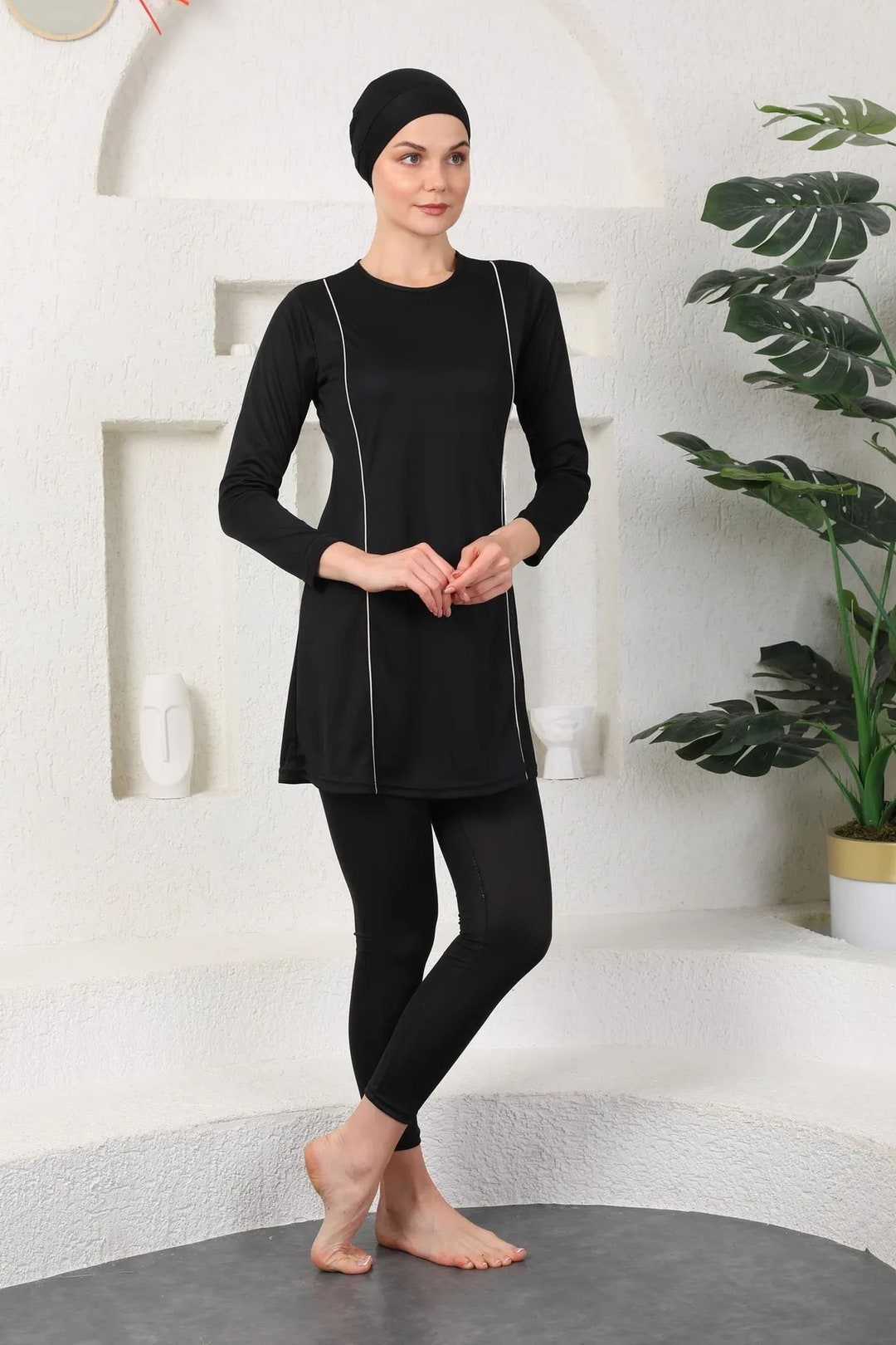Marina Black Full Coverage Islamic Swimwear Burkini Set M2501-1