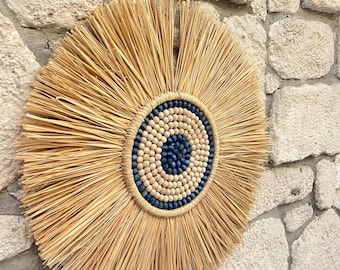 Boho Raffia Wall Decor, Natural Woven Wall Hanging for Living Room