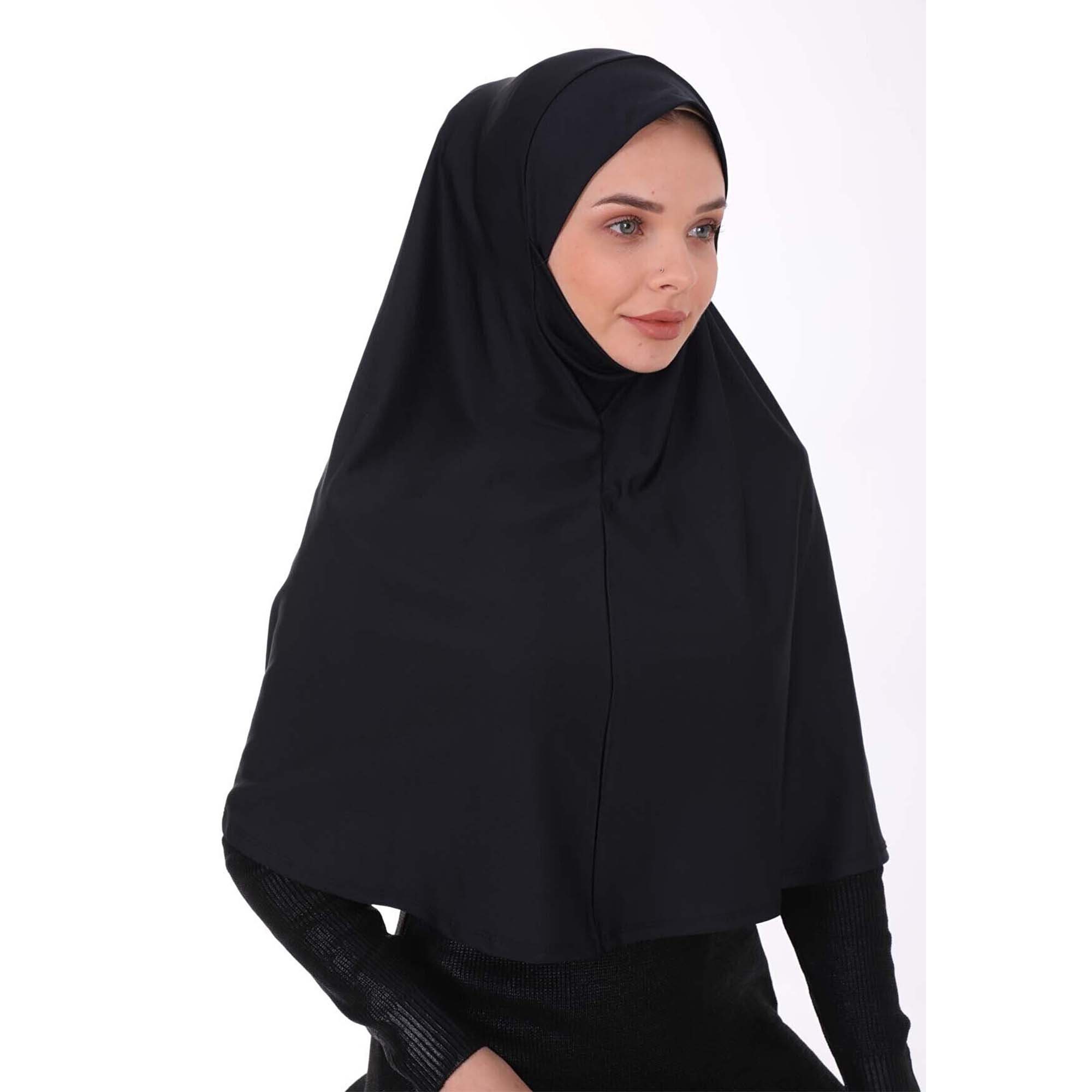 Hijab Amira Donna Pezzo Unico Istantaneo Nero In Seta Ghiaccio Musulmano