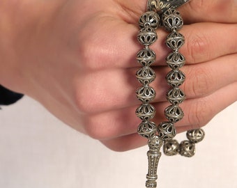 Handmade 925 Sterling Silver Perforated Ball Tesbih: Islamic Prayer Beads