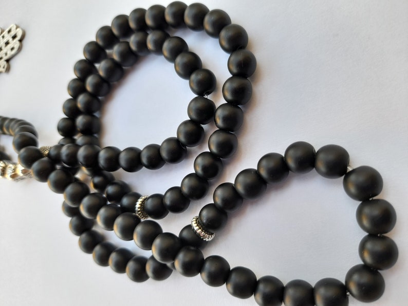 Nom personnalisé Tasbih en onyx avec perles de prière rondes en pierre noire mate, cadeau islamique chapelet personnalisé, perles de prière musulmanes, Masbaha, Subha image 8