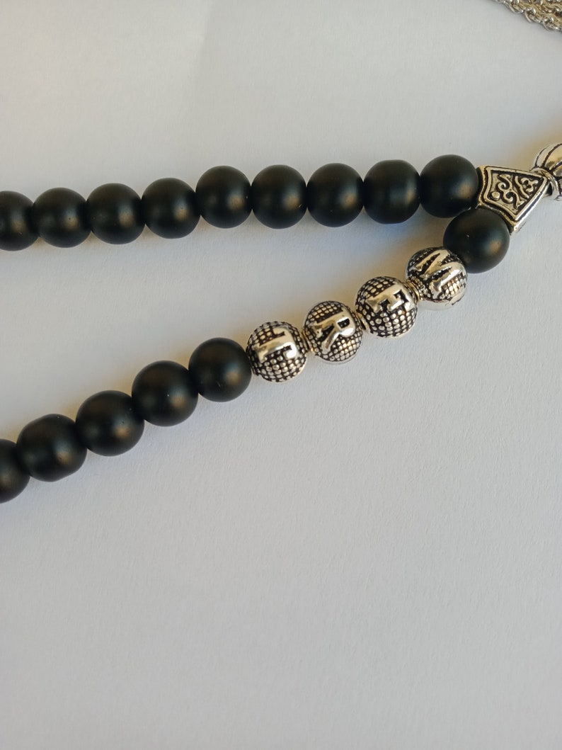 Nom personnalisé Tasbih en onyx avec perles de prière rondes en pierre noire mate, cadeau islamique chapelet personnalisé, perles de prière musulmanes, Masbaha, Subha image 5