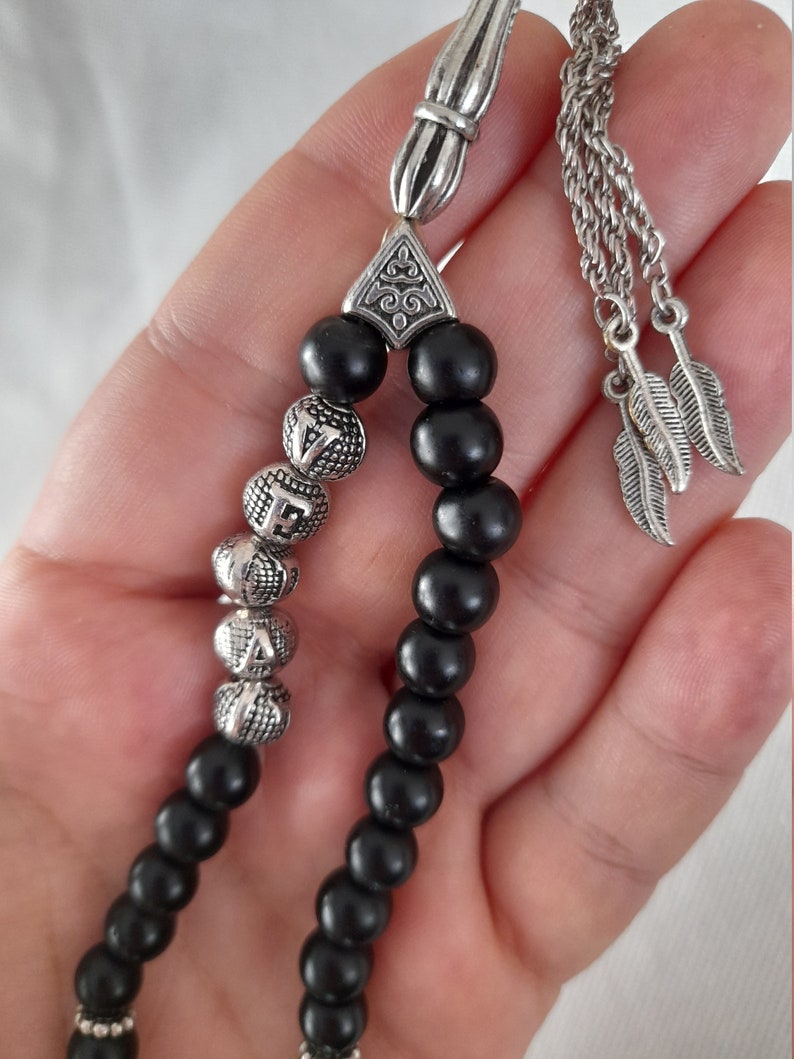 Nom personnalisé Tasbih en onyx avec perles de prière rondes en pierre noire mate, cadeau islamique chapelet personnalisé, perles de prière musulmanes, Masbaha, Subha image 10