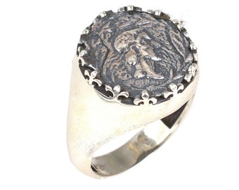 925 Sterling Silber Glänzender runder Augenbrauen Caesar Ring, handgefertigter Edelstein Schmuck, Jahrestag Ring, Unikat Herrenring, Geschenk für Ihn