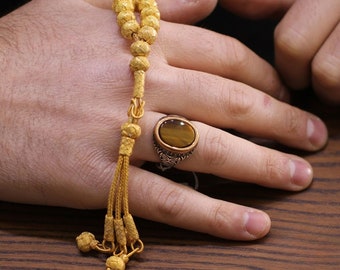 999 Sterling Silver Kazaz Tesbih: Yellow Islamic Prayer Beads